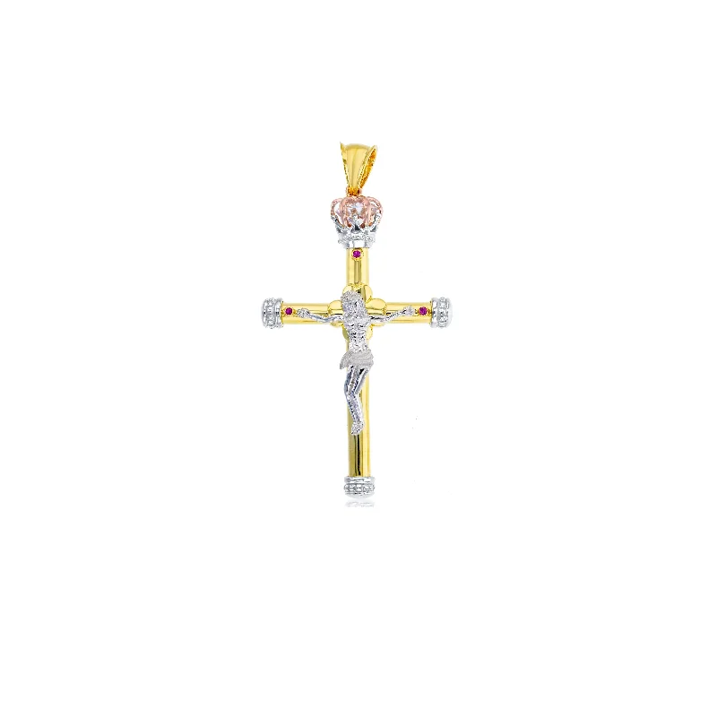 Water - Resistant Stainless Steel Diving - Themed Pendant for DiversTricolor Red CZ Jesus Cross Pendant (14K)