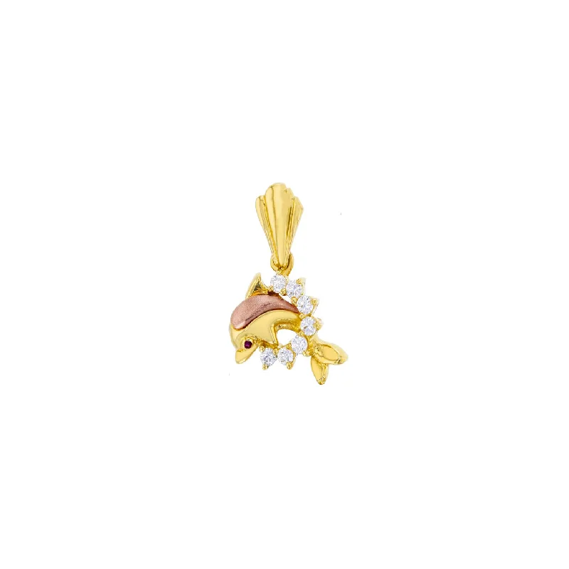 Rhinestone - Encrusted Crown Pendant for Little Girls' Dress - UpTriocolor Polished & Satin Jumping Dolphin Charm Pendant (14K)