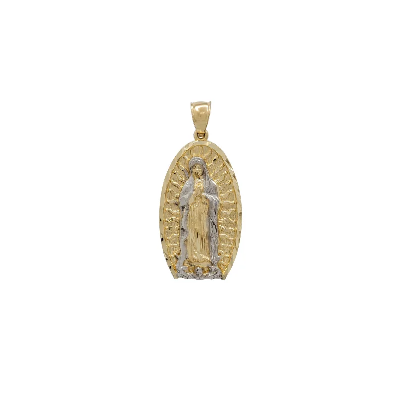 Customized Birthstone Pendant with Engraved Name for a Personalized TouchTwo-Tone Diamond-cut Halo Virgin Mary Pendant (14K)