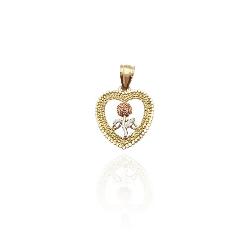 Double - Heart Pendant with Interlocking Design for CouplesBeaded Heart Frame Flower Pendant (14K)