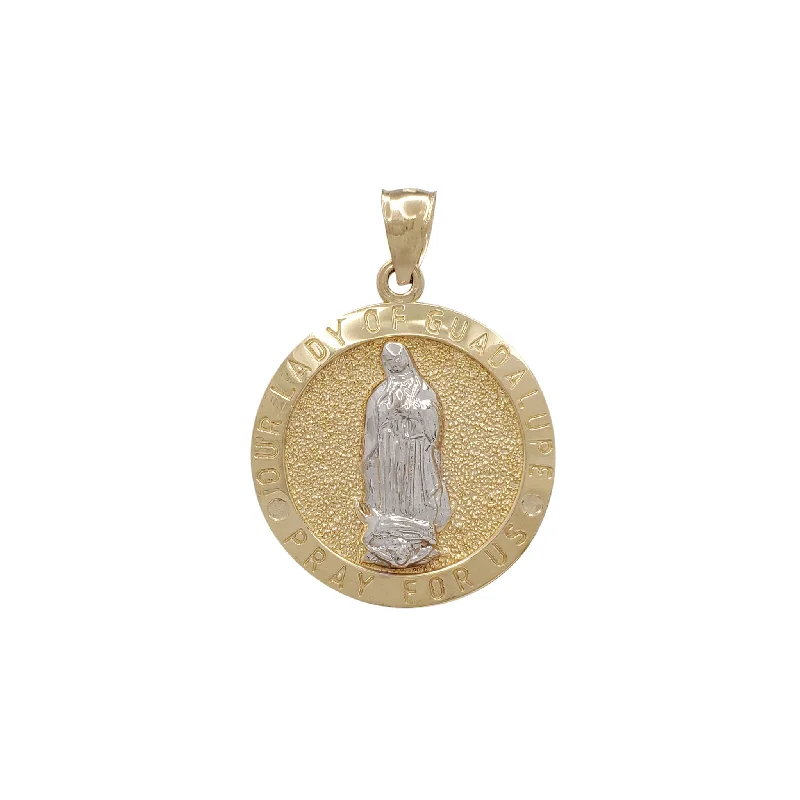 Laser - Cut Woodland Scene Pendant for Nature EnthusiastsTwo-Tone Our Lady Guadalupe Pray for Us Round Pendant (14K)