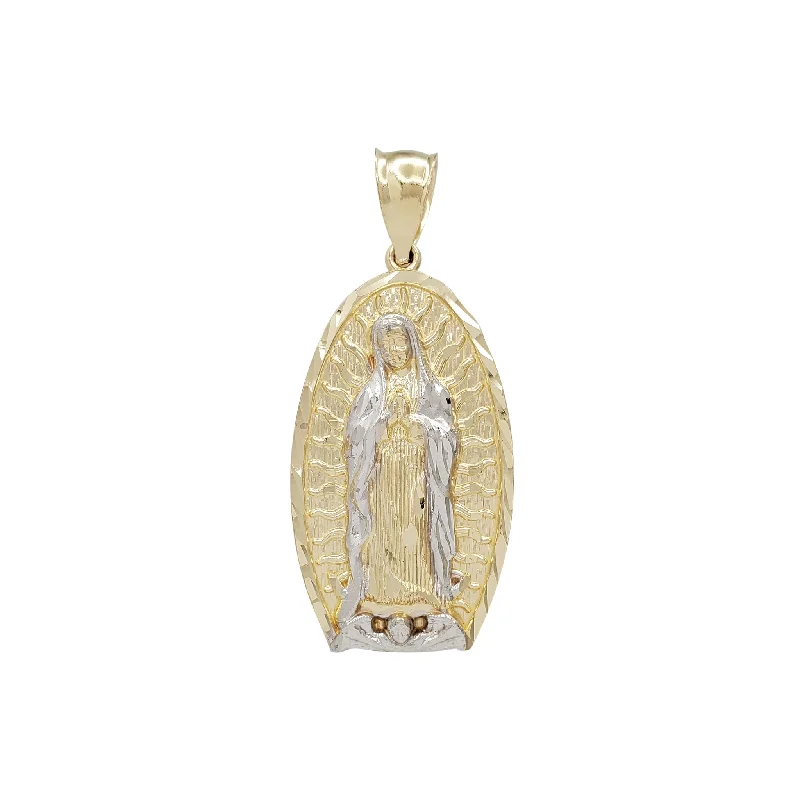 Pearl - Embellished Floral Pendant for a Feminine and Romantic LookTwo-Tone Textured Halo Virgin Mary Pendant (14K)