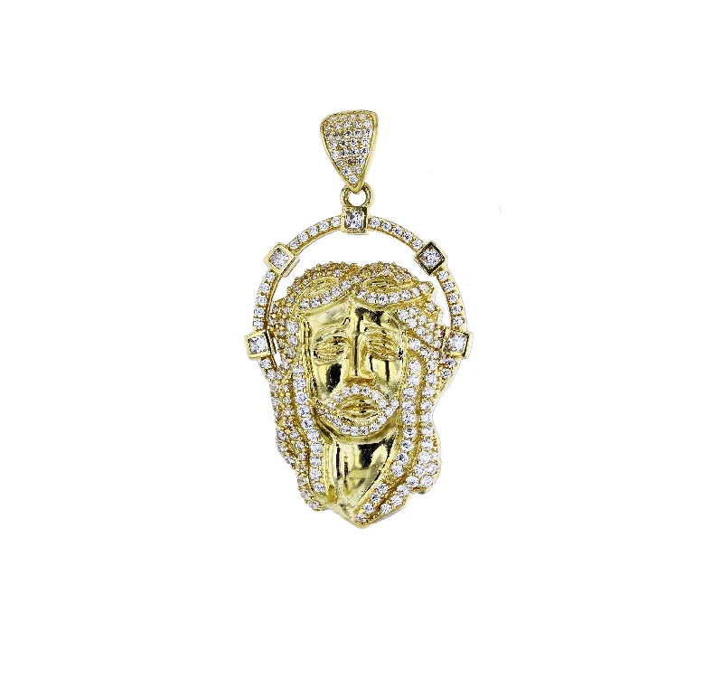 Gothic - Style Skull Pendant with Red Enamel Accents for Alternative FashionYellow Gold CZ Micropave Jesus Head Pendant (14K)