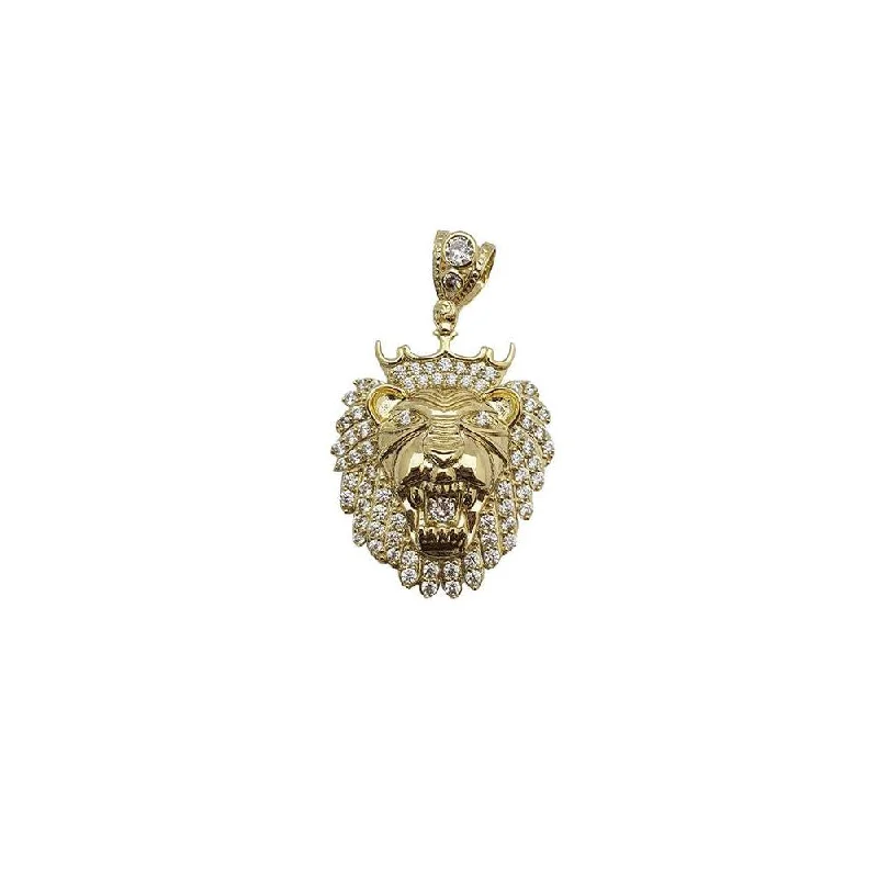 Magnetic - Locking Pendant with Hidden Compartment for Secret MessagesYellow Gold Iced-Out Lion Head Pendant (14K)