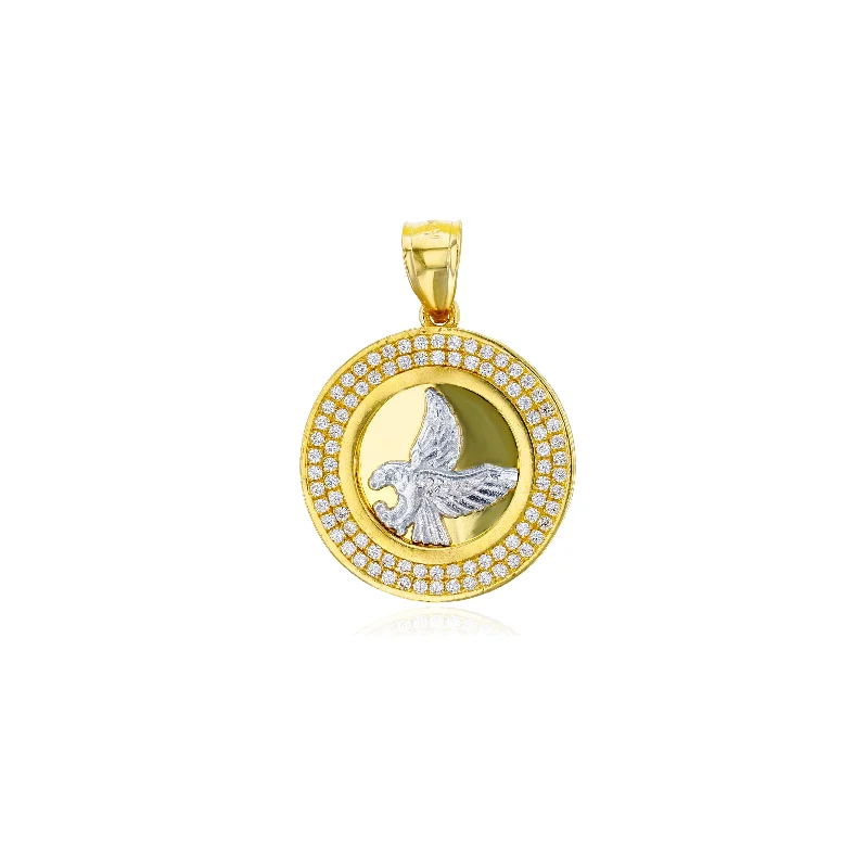 Retro - Inspired Art Deco - Patterned Pendant in Silver for Vintage LoversYellow Gold Micropave Frame Eagle Circle Pendant (14K)