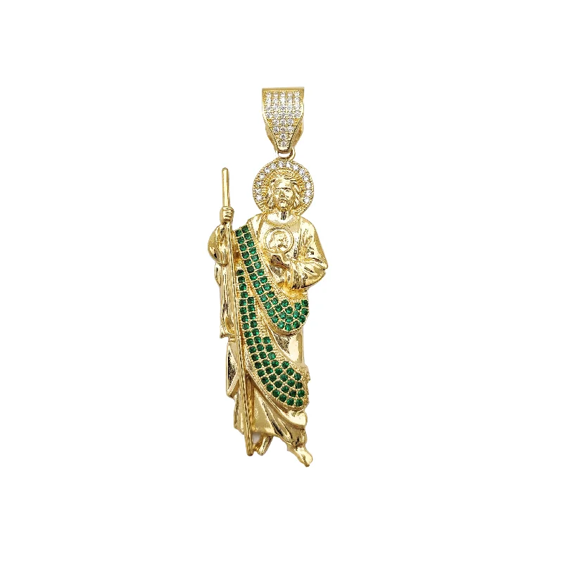 Pearl - Embellished Floral Pendant for a Feminine and Romantic LookYellow Gold Saint Jude CZ Green Stone Pendant (14K)